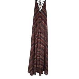 Ecote Crochet Multicolor Flame Stitch Knit Front Halter Dress Boho Hippie Small